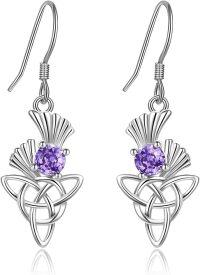 wholesale 925 Sterling Silver Celtic Knot Purple Crystal Drop Earrings-Thistle-A