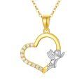 wholesale 14k Gold Two Tone Cz Angel Open Heart Pendant Necklace For Women-0-0