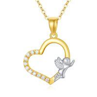 wholesale 14k Gold Two Tone Cz Angel Open Heart Pendant Necklace For Women-J-Angel