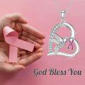 wholesale  Sterling Silver Pink Ribbon Hummingbird Necklace Breast Cancer Awareness Gift for Women-0-3