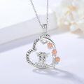 wholesale 925 Sterling Silver Highland Cow with Rose and Heart Pendant Necklace-0-2