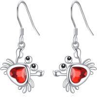 wholesale 925 Sterling Silver Crab Heart-Shaped Crystal Dangle Drop Earrings - Ocean Inspired Jewelry for Women Gifts-Red Crab Earrings