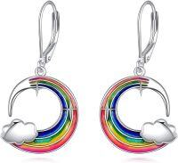 wholesale 925 Sterling Silver Rainbow Moon & Cloud Drop Earrings for Women Girls -A-Rainbow