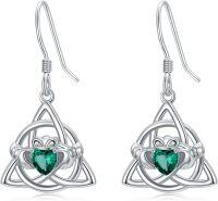 wholesale 925 Sterling Silver Emerald Green Moonstone Irish Claddagh Dangle Earrings-Emerald