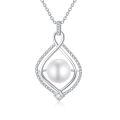 wholesale 925 Sterling Silver Pearl Pendant Necklace White Gold Plated Teardrop Beaded Infinity Frame-0-0