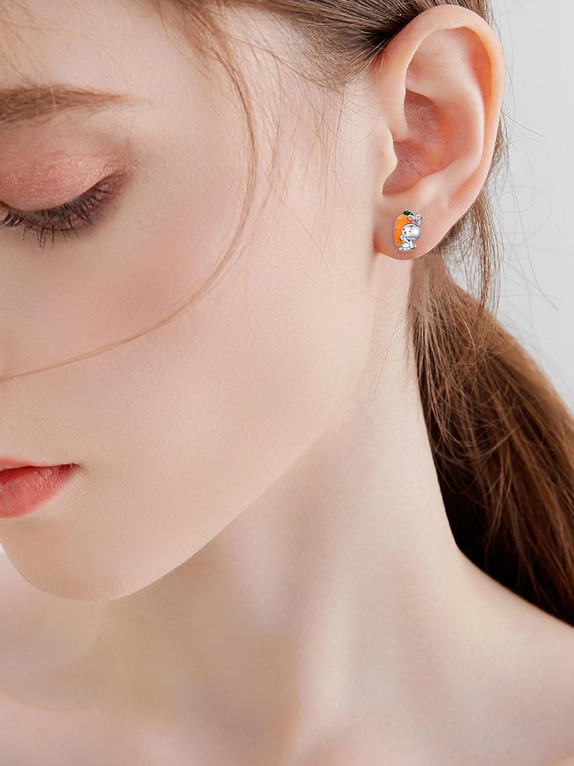 wholesale 925 Sterling Silver Carrot-Shaped Bunny Studs - Adorable Rabbit Easter  for Girls and Women-0-4