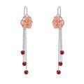 wholesale 925 Sterling Silver Rose Flower Red Crystal Long Tassel Earings for Women-0-0