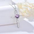 wholesale TOUPOP Cross Urn Necklaces For Ashes Birthstone Cremation Jewelry 925 Sterling Silver Crystal Memorial Keepsake Funeral Jewelry For Women (with Funnel Filler) -0-2