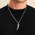 wholesale 925 Sterling Silver Viking Horn Pendant Necklace s for Men - Norse Nordic Style Jewelry with Braided Chain and Rune Symbols (Length: 60cm)-0-1