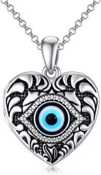wholesale S925 Sterling Silver Blue Evil Eye Stone Flower Locket Necklace – Hypoallergenic, Adjustable Chain, Gift Box Included-A1-Evil eye locket only
