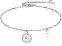 wholesale 925 Sterling Silver Bracelet with Yellow Stone Circle Pendant and Cross Charm-Mustard Seed