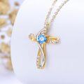 wholesale 14K Yellow White Gold Cross Infinity Pendant with Blue & White Zirconia Stones, Adjustable Chain, Gift Box-0-4