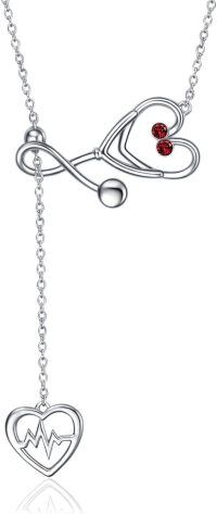 wholesale Sterling Silver Stone Caduceus Angel Nursing Stethoscope Pendant 18 -July- Created Ruby