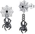 wholesale 925 Sterling Silver Spider Web Stud Earrings with Black Spiders and Crystals-0-0