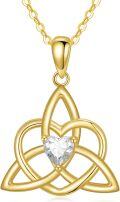 wholesale 14K Gold Diamond Triquetra Trinity Knot Pendant Necklaces for Women s-0-0