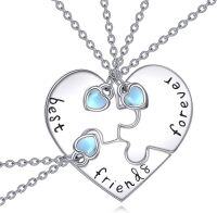 wholesale 925 Sterling Silver Best Friends Forever Puzzle Heart Necklace w/Blue Opal Stones Gift Sets for Women Friendship Jewelry (Set of 3)-B-BFF Heart 3Pcs