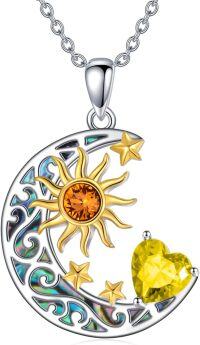 wholesale Sterling Silver Simulated Birthstone Sun Moon Star Pendant Necklace-Sun Moon Star-Nov.