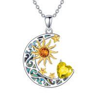 wholesale 925 Sterling Silver Crescent Moon Pendant Necklace Wholesale With Heart And Sun Design-Sun Moon Star-Nov.