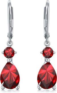 wholesale 925 Sterling Silver Clear Birthstone Dangle Leverback Earrings for Women-1-January-Garnet