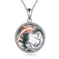 wholesale 925 Sterling Silver Dolphin Pendant with Green Agate Gemstone Necklace s for Women-0-0