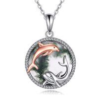 wholesale 925 Sterling Silver Dolphin Pendant with Green Agate Gemstone Necklace s for Women-L-Dolphin