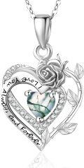 wholesale 925 Sterling Silver Rose Heart Necklaces for Women Mother White Gold/Rose Gold Heart Jewelry with Birthstone Pendant Anniversary Birthday Gifts for Her Wife Girlfriend 18+2 inch Chain-0-0