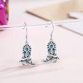 wholesale Platinum-Plated Sterling Silver Turquoise Cowgirl Boot Earrings, Western Style, 17mm-0-4