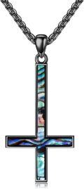 wholesale 925 Sterling Silver Inlaid Abalone Shell Upside Down Cross Pendant Necklace  for Men/Women-0-0