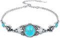 wholesale 925 Sterling Silver Blue Turquoise & Black Onyx Flower Adjustable Bohemian Bracelet for Women (S M L)-0-0