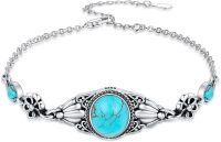 wholesale 925 Sterling Silver Blue Turquoise & Black Onyx Flower Adjustable Bohemian Bracelet for Women (S M L)-turquoise