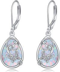 wholesale 925 Sterling Silver Opal Teardrop Celtic Knot Leverback Drop Earrings-Butterfly-C