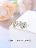 wholesale 925 Sterling Silver Heart-Shaped Baseball Stud Earrings for Women Girls-0-1