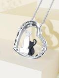 wholesale 925 Sterling Silver Cat & Dog Heart Pendant Necklace with Cubic Zirconia Stones and I Love You Forever Inscription-0-2