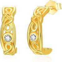 wholesale Gold 925 Sterling Silver Norse Viking Irish Celtic Knot Half Hoop Earrings for Women Men Gift -Gold Celtic