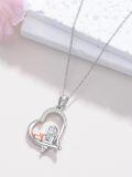 wholesale 925 Sterling Silver Rose Gold Plated Girl and Cat in Heart Shape Pendant Necklace for Women-0-3
