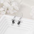 wholesale 925 Sterling Silver Cross with Black Cat Drop Earrings Leverback Jewelry for Women and Girls-0-2