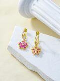 wholesale Gold 925 Sterling Silver Pink CZ Flower Stud Earrings - Trendy Jewelry for Women's Anniversaries & Birthdays-0-3