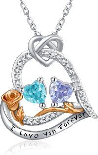 wholesale  Sterling Silver 2 Birthstones Rose Heart Necklace for Women -03-06-Mar-Jun