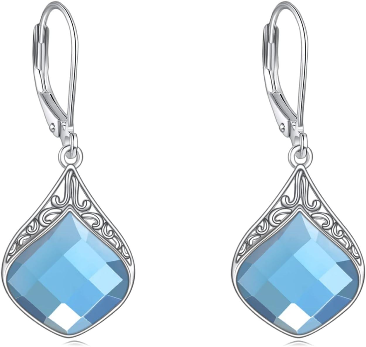 Sterling Silver Celtic Teardrop Filigree Earrings Jewelry Gifts for Women-Blue stone earrings