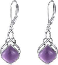 wholesale Sterling Silver Nature Stone Celtic Knot Leverback Dangle Earrings for Women Girls-Amethyst irish earrings