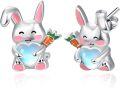 wholesale 925 Sterling Silver Opal Bunny Heart Carrot Stud Earrings for Girls and Women Gift Ideas-0-0