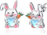wholesale 925 Sterling Silver Opal Bunny Heart Carrot Stud Earrings for Girls and Women Gift Ideas-Bunny