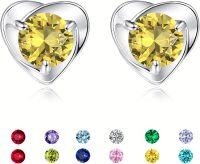 wholesale 925 Sterling Silver Heart Birthstone Stud Earrings Jewelry for Women-11-November