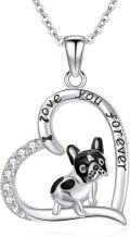 wholesale 925 Sterling Silver Heart Pendant with Black and White French Bulldog Charm Necklaces for Women Gifts-0-0
