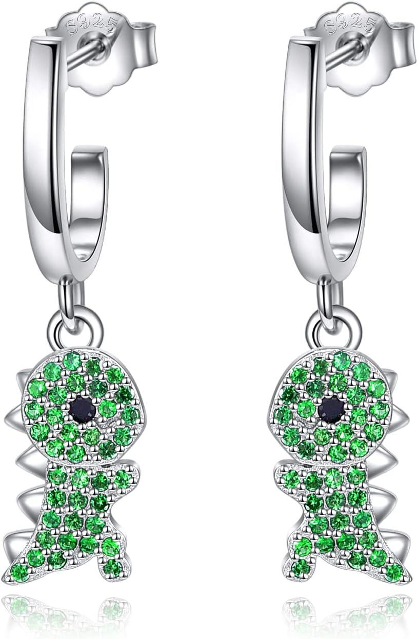 Sterling Silver Hypoallergenic Drop Dangle Earrings for Women-Dinosaur-1