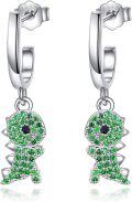 wholesale 925 Sterling Silver Green Crystal Fish Shape Huggie Hoop Earrings for Women-0-0