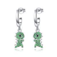 wholesale 925 Sterling Silver Green Crystal Fish Shape Huggie Hoop Earrings for Women-Dinosaur-1