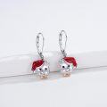 wholesale 925 Sterling Silver Metal Christmas Cat Earrings with Red Hat and Bow Tie Gift for Women-0-1