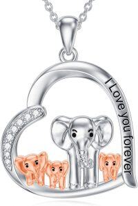 wholesale Sterling Silver Mom Necklace w Elephant Sloth Bear Pendant 1 5 Cubs Mother s Day Jewelry-02-Elephant with 3 Cubs