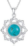 wholesale 925 Sterling Silver Natural Cubic Zirconia & Turquoise Lotus Pendant Necklace for Women s-0-0
